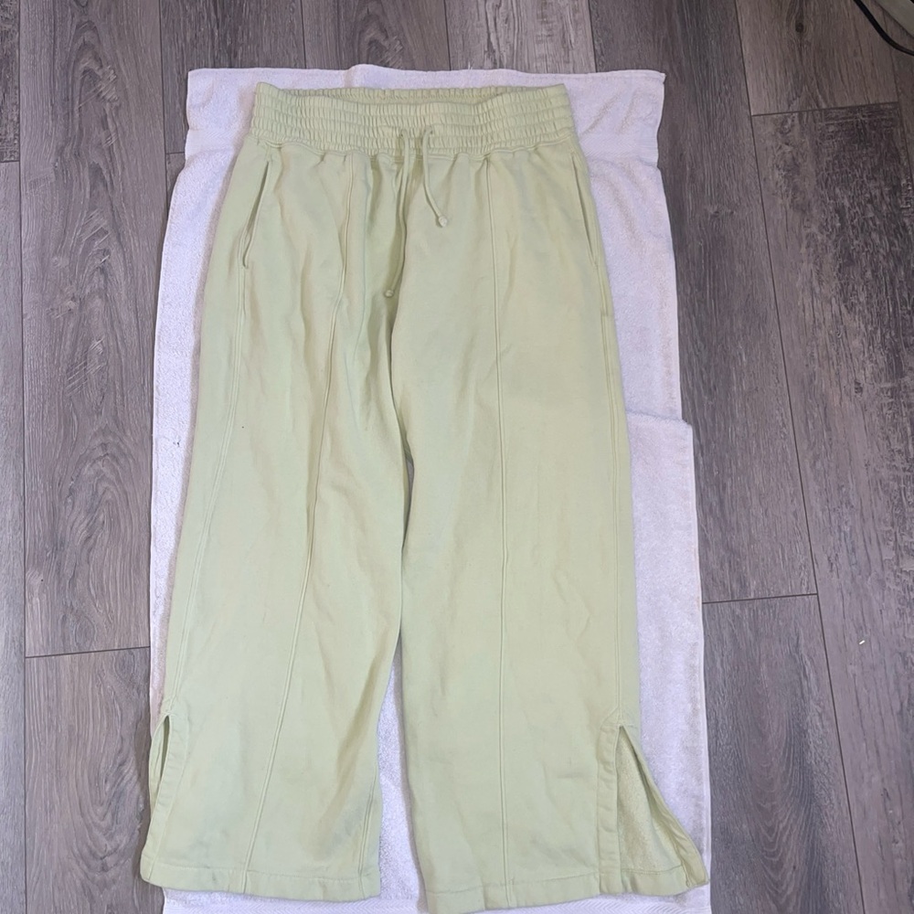 Abercrombie & Fitch Sweatpants Womens XL Lime green Pull On Wide Leg Soft A&F